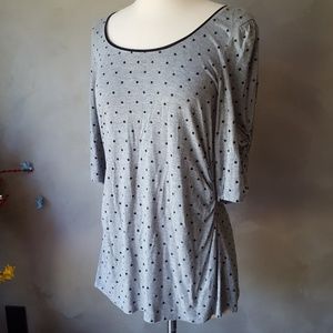 Polka Dot Ruched 1/2 Sleeve Zip Back Rayon Shirt